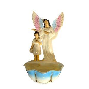 Vintage Hartland Guardian Angel Child Holy Water Font Plastic Wall Hanging 1950s